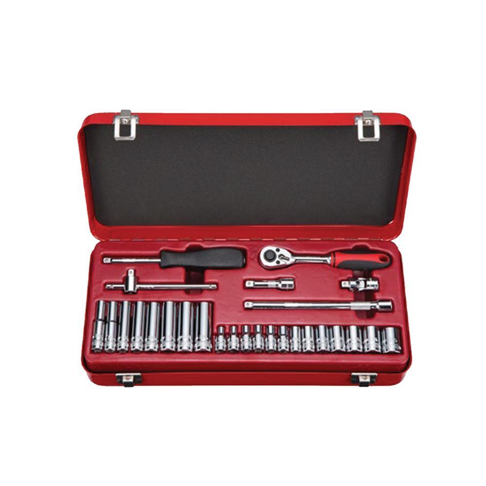 27pcs 1/4" Dr. 6PT Socket Set - Wadamart
